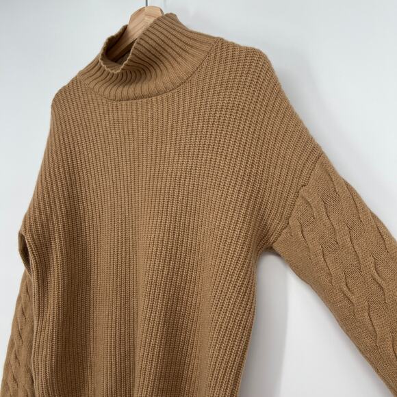 Silk Maison Sweater Cable Oversized Cashmere Wool Blend Small Turtleneck Camel - Picture 3 of 9